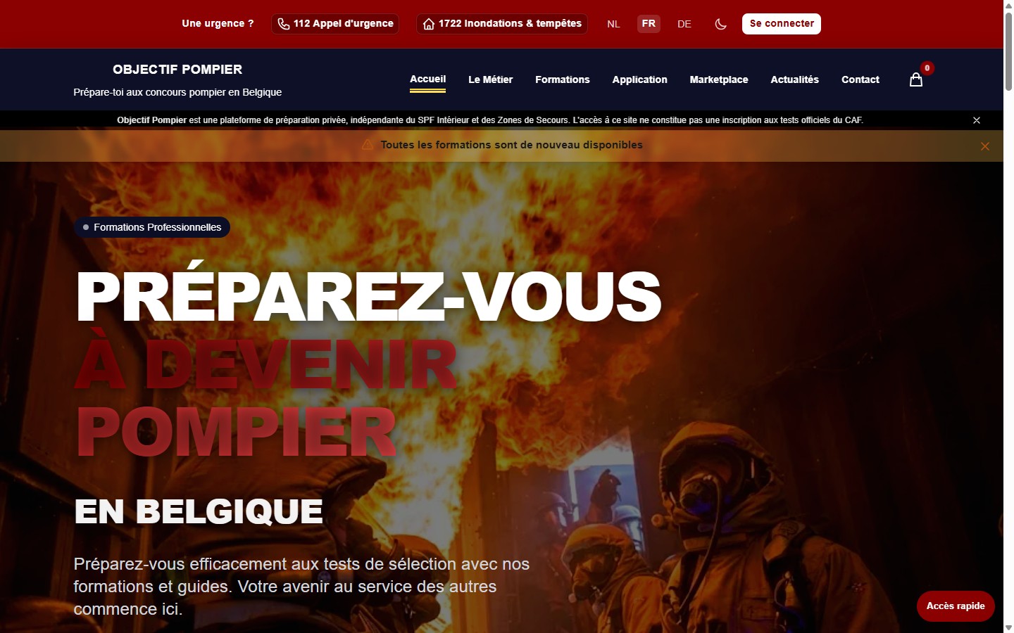 Aperçu du site Objectif Pompier